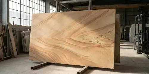 Filled and polished travertine slab