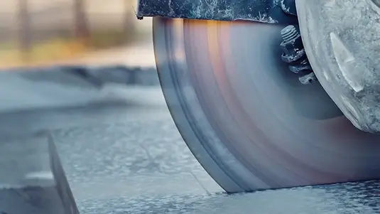 Overheated and glazed diamond blade from manual cutting