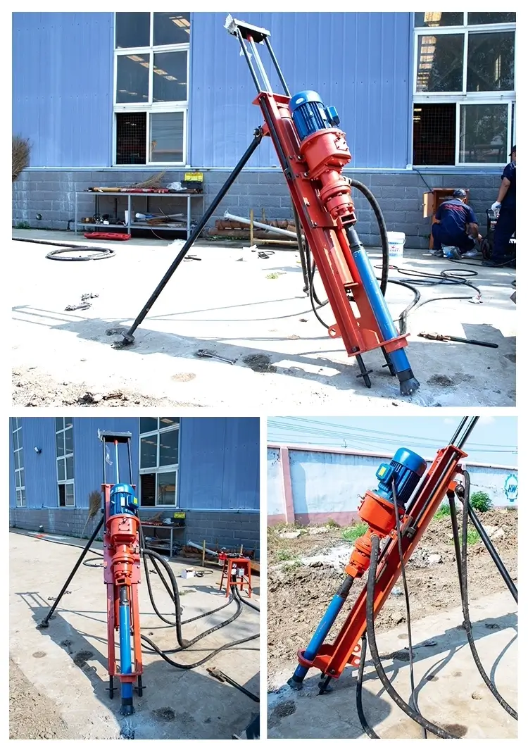 Quarry worker operating the DTH drill safely from a distance using an independent pneumatic control console