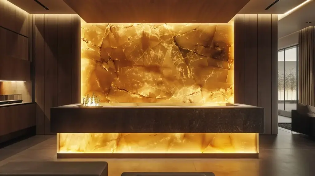 Modern interior luxury design incorporating ultra-thin lightweight natural stone panels