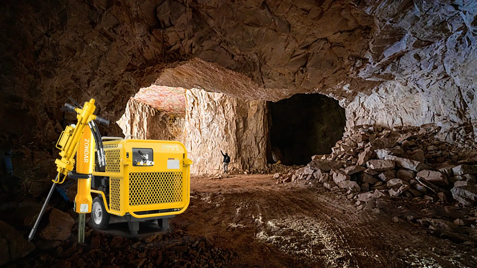 Tunnel excavation crew using handheld MosCut hydraulic splitters to break hard rock in a confined underground space