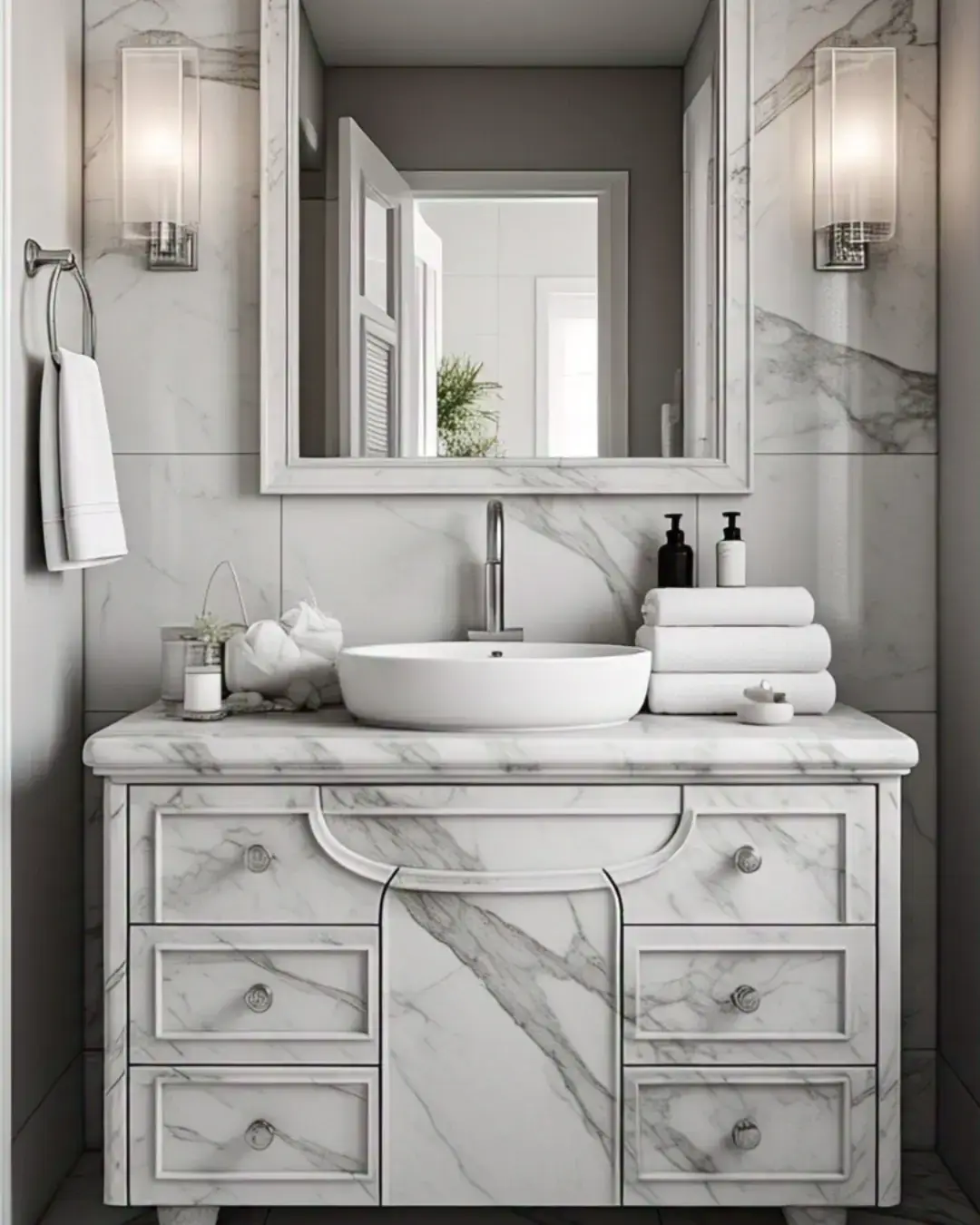 Dubai five-star hotel marble vanities with Ogee edge