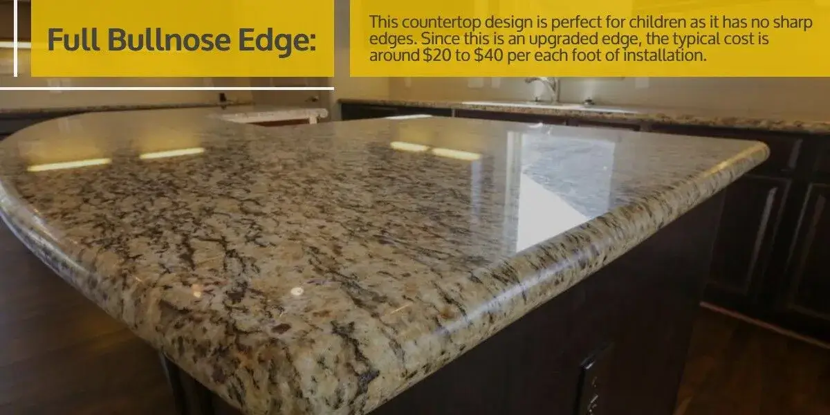 Flawless high-gloss Full Bullnose marble edge reflecting light, with stone polisher pneumatic gauges blurred in the background